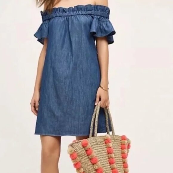Corey Lynn Calter Off Shoulder Chambray Dress Size XS - Picture 3 of 8